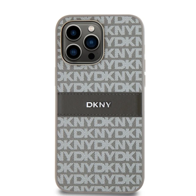 Чехол DKNY Leather Mono Stripe Metal Logo для iPhone 14 Pro Beige (DKHCP14LPRTHSLE)