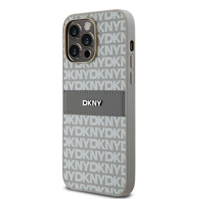 Чехол DKNY Leather Mono Stripe & Metal Logo для iPhone 14 Pro Max Beige (DKHCP14XPRTHSLE)