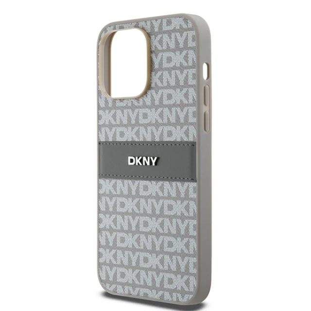 Чехол DKNY Leather Mono Stripe & Metal Logo для iPhone 14 Pro Max Beige (DKHCP14XPRTHSLE)