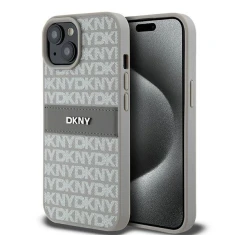 Чохол DKNY Leather Mono Stripe Metal Logo для iPhone 15 / 14 / 13 Beige (DKHCP15SPRTHSLE)