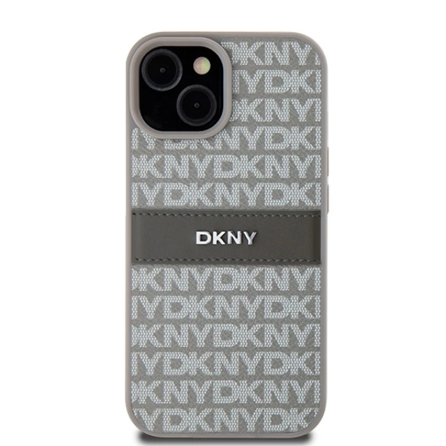 Чохол DKNY Leather Mono Stripe & Metal Logo для iPhone 15 Plus Beige (DKHCP15MPRTHSLE)