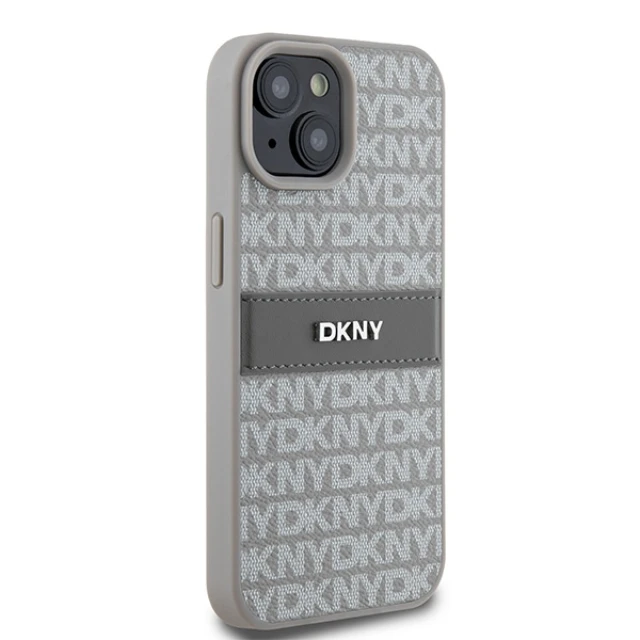 Чохол DKNY Leather Mono Stripe & Metal Logo для iPhone 15 Plus Beige (DKHCP15MPRTHSLE)
