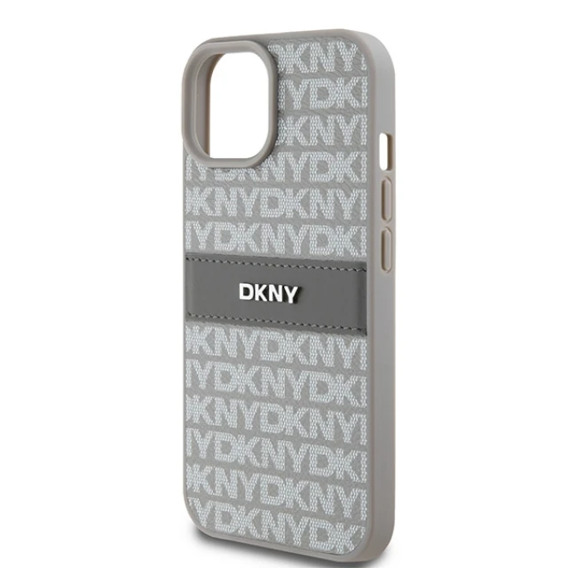 Чохол DKNY Leather Mono Stripe & Metal Logo для iPhone 15 Plus Beige (DKHCP15MPRTHSLE)