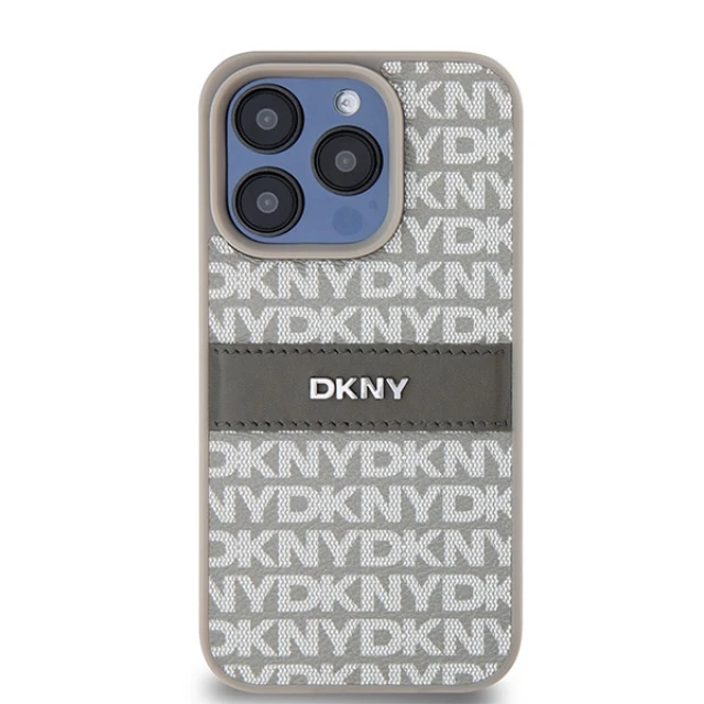 Чохол DKNY Leather Mono Stripe & Metal Logo для iPhone 15 Pro Beige (DKHCP15LPRTHSLE)