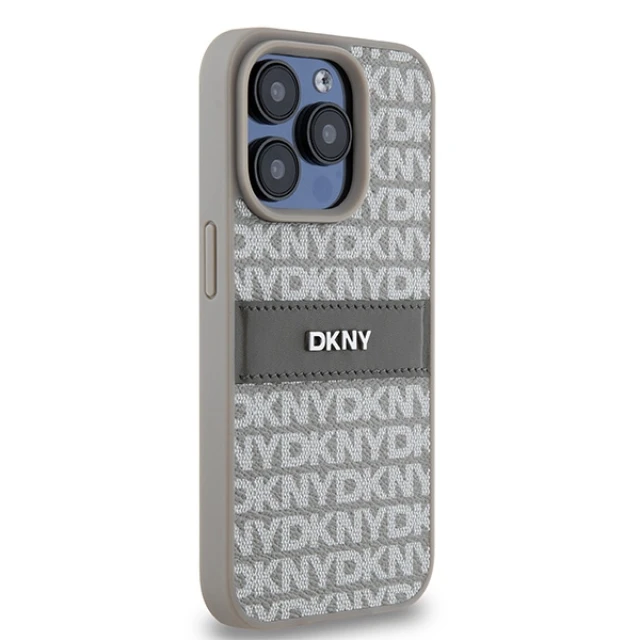Чохол DKNY Leather Mono Stripe & Metal Logo для iPhone 15 Pro Beige (DKHCP15LPRTHSLE)