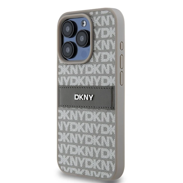 Чохол DKNY Leather Mono Stripe Metal Logo для iPhone 15 Pro Max Beige (DKHCP15XPRTHSLE)