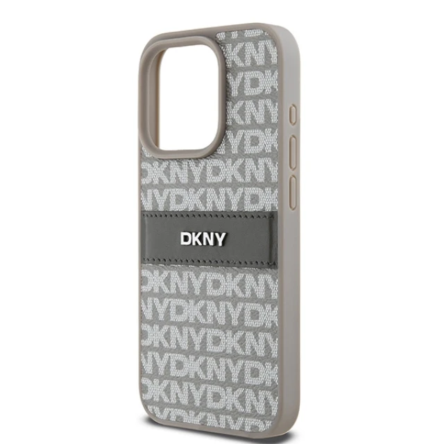 Чохол DKNY Leather Mono Stripe Metal Logo для iPhone 15 Pro Max Beige (DKHCP15XPRTHSLE)