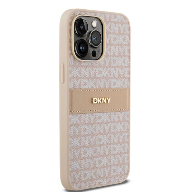 Чехол DKNY Leather Mono Stripe для iPhone 14 Pro Pink (DKHCP14LPRTHSLP)