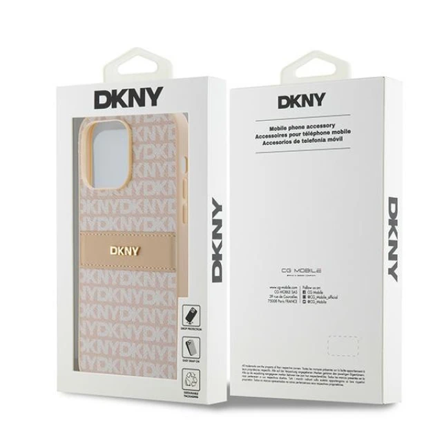 Чехол DKNY Leather Mono Stripe для iPhone 14 Pro Pink (DKHCP14LPRTHSLP)
