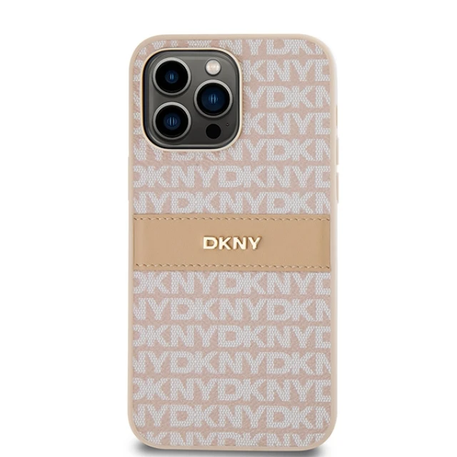 Чохол DKNY Leather Mono Stripe Metal Logo для iPhone 14 Pro Max Pink (DKHCP14XPRTHSLP)