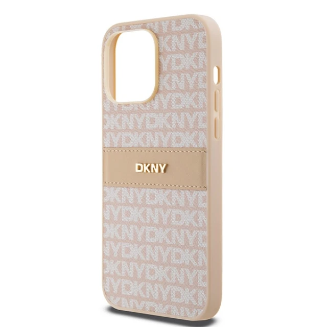Чохол DKNY Leather Mono Stripe Metal Logo для iPhone 14 Pro Max Pink (DKHCP14XPRTHSLP)