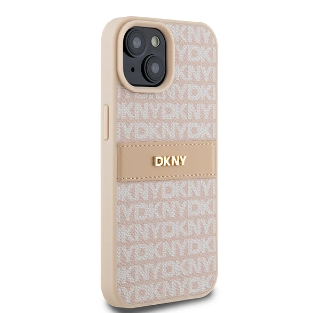 Чохол DKNY Leather Mono Stripe & Metal Logo для iPhone 15 | 14 | 13 Pink (DKHCP15SPRTHSLP)