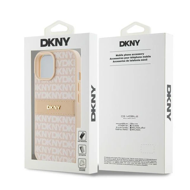 Чохол DKNY Leather Mono Stripe & Metal Logo для iPhone 15 | 14 | 13 Pink (DKHCP15SPRTHSLP)