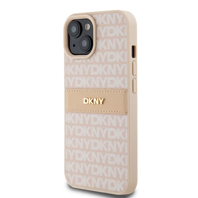 Чехол DKNY Leather Mono Stripe Metal Logo для iPhone 15 Plus | 14 Plus Pink (DKHCP15MPRTHSLP)
