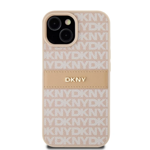 Чехол DKNY Leather Mono Stripe Metal Logo для iPhone 15 Plus | 14 Plus Pink (DKHCP15MPRTHSLP)