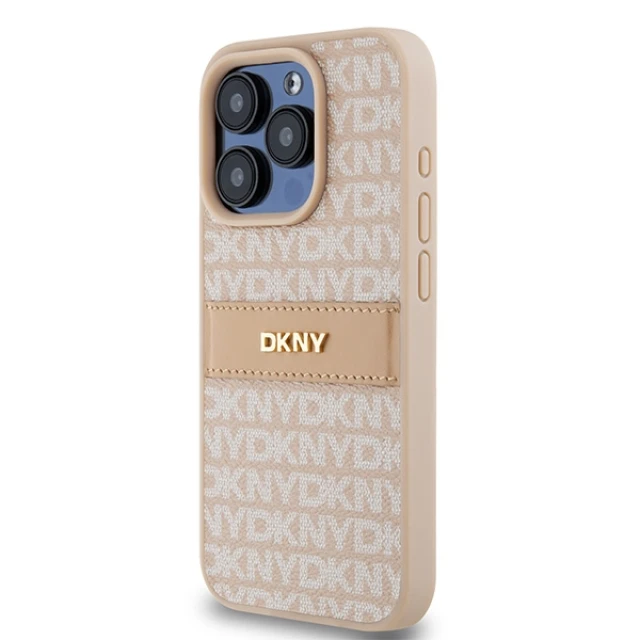 Чохол DKNY Hardcase Leather Mono Stripe & Metal Logo для iPhone 15 Pro Pink (DKHCP15LPRTHSLP)