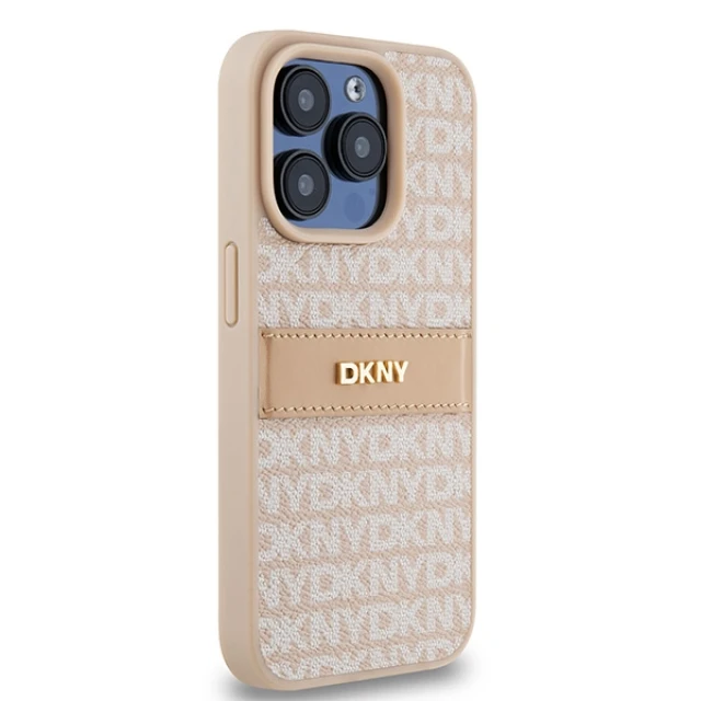 Чохол DKNY Hardcase Leather Mono Stripe & Metal Logo для iPhone 15 Pro Pink (DKHCP15LPRTHSLP)