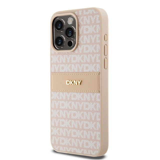 Чохол DKNY Leather Mono Stripe Metal Logo для iPhone 15 Pro Max Pink (DKHCP15XPRTHSLP)