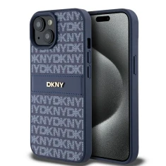 Чохол DKNY Leather Mono Stripe Metal Logo для iPhone 15 / 14 / 13 Blue (DKHCP15SPRTHSLB)