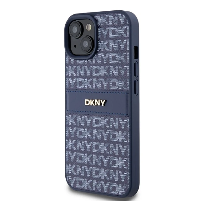 Чохол DKNY Leather Mono Stripe Metal Logo для iPhone 15 / 14 / 13 Blue (DKHCP15SPRTHSLB)