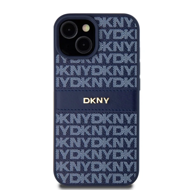 Чохол DKNY Leather Mono Stripe Metal Logo для iPhone 15 / 14 / 13 Blue (DKHCP15SPRTHSLB)