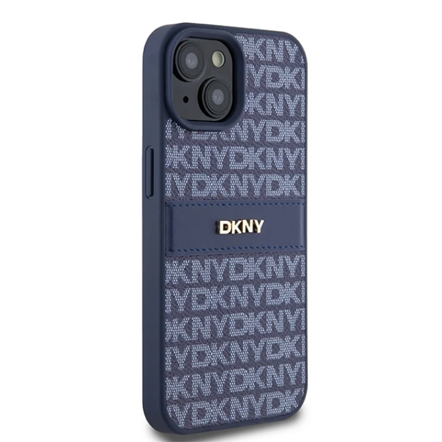Чохол DKNY Leather Mono Stripe Metal Logo для iPhone 15 / 14 / 13 Blue (DKHCP15SPRTHSLB)