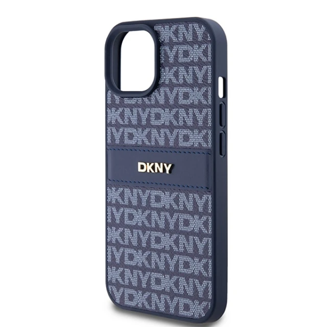 Чохол DKNY Leather Mono Stripe Metal Logo для iPhone 15 / 14 / 13 Blue (DKHCP15SPRTHSLB)