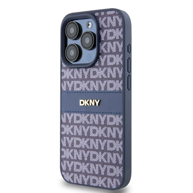 Чохол DKNY Leather Mono Stripe Metal Logo для iPhone 15 Pro Blue (DKHCP15LPRTHSLB)
