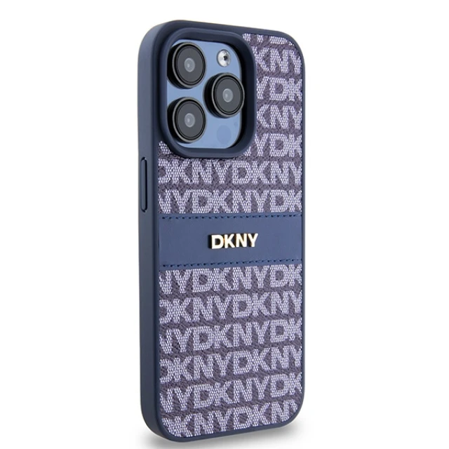 Чохол DKNY Leather Mono Stripe Metal Logo для iPhone 15 Pro Blue (DKHCP15LPRTHSLB)