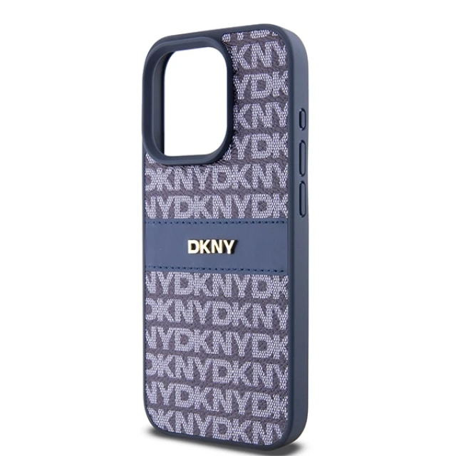 Чохол DKNY Leather Mono Stripe Metal Logo для iPhone 15 Pro Blue (DKHCP15LPRTHSLB)