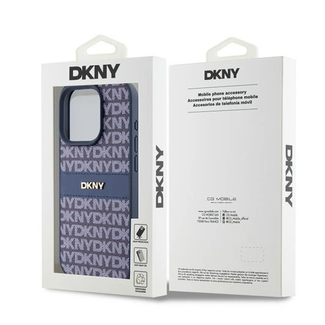 Чохол DKNY Leather Mono Stripe Metal Logo для iPhone 15 Pro Blue (DKHCP15LPRTHSLB)