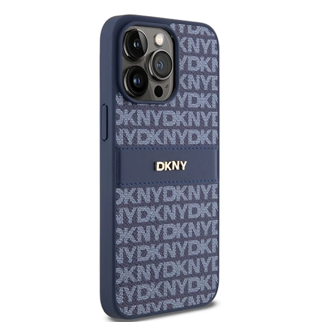 Чехол DKNY Leather Mono Stripe для iPhone 15 Pro Max Blue (DKHCP15XPRTHSLB)