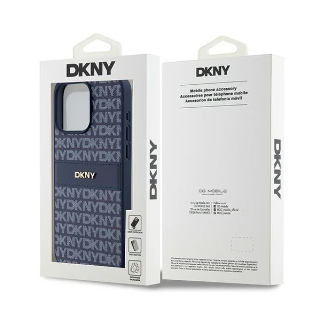 Чехол DKNY Leather Mono Stripe для iPhone 15 Pro Max Blue (DKHCP15XPRTHSLB)