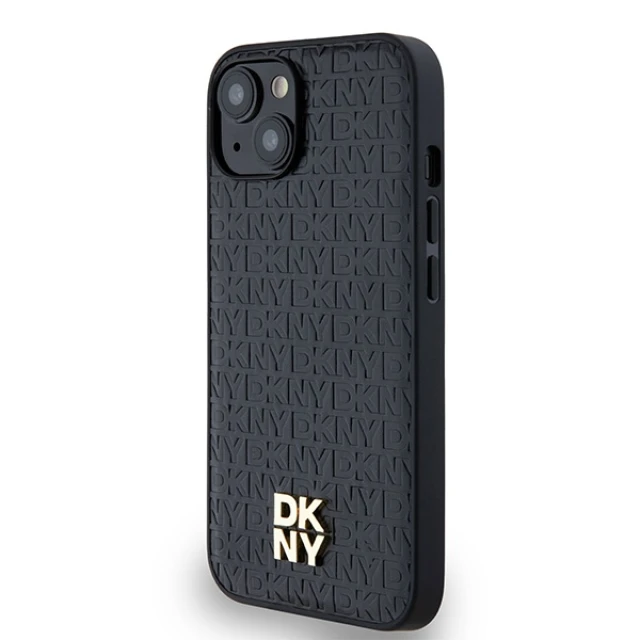 Чохол DKNY Leather Monogram Pattern Metal Logo для iPhone 15 / 14 / 13 Black with MagSafe (DKHMP14SPSHRPSK)