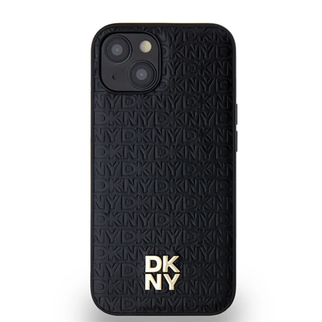 Чохол DKNY Leather Monogram Pattern Metal Logo для iPhone 15 / 14 / 13 Black with MagSafe (DKHMP14SPSHRPSK)