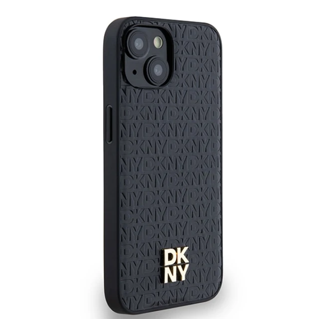 Чохол DKNY Leather Monogram Pattern Metal Logo для iPhone 15 / 14 / 13 Black with MagSafe (DKHMP14SPSHRPSK)