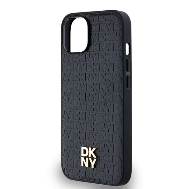 Чохол DKNY Leather Monogram Pattern Metal Logo для iPhone 15 / 14 / 13 Black with MagSafe (DKHMP14SPSHRPSK)