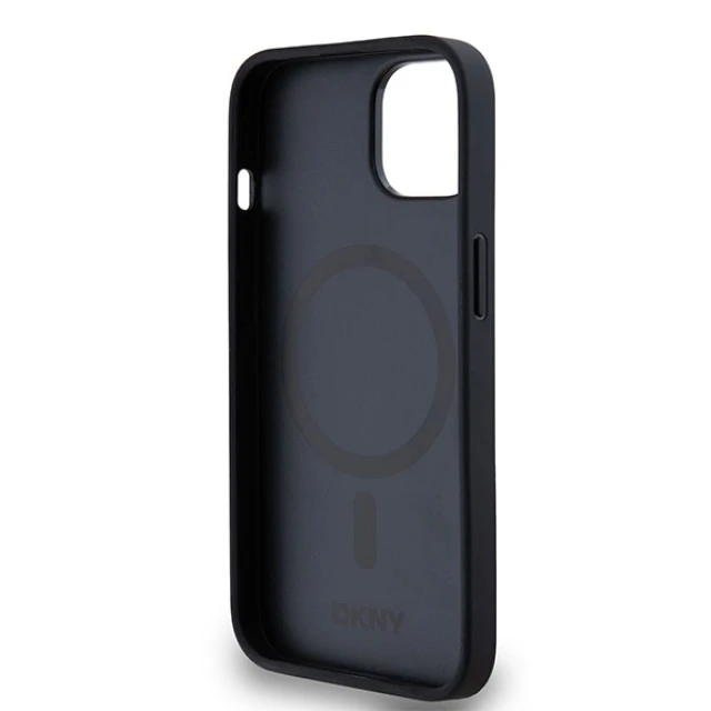 Чохол DKNY Leather Monogram Pattern Metal Logo для iPhone 15 / 14 / 13 Black with MagSafe (DKHMP14SPSHRPSK)