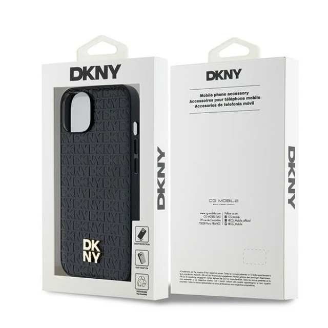 Чохол DKNY Leather Monogram Pattern Metal Logo для iPhone 15 / 14 / 13 Black with MagSafe (DKHMP14SPSHRPSK)