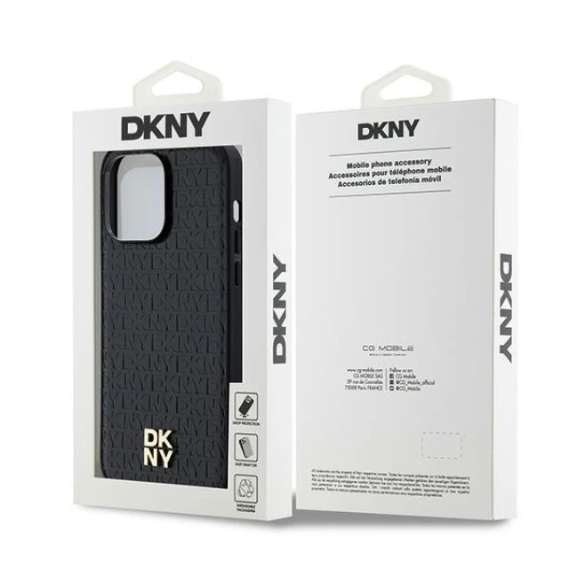 Чохол DKNY Leather Monogram Pattern Metal Logo для iPhone 14 Pro Max Black with MagSafe (3666339261504)