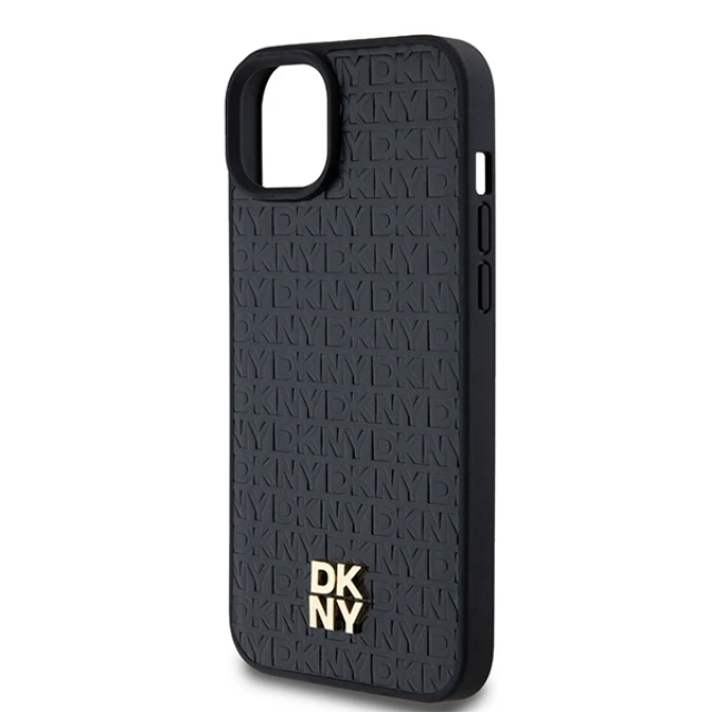 Чехол DKNY Leather Monogram Pattern Metal Logo для iPhone 15 Plus / 14 Plus Black with MagSafe (DKHMP15MPSHRPSK)