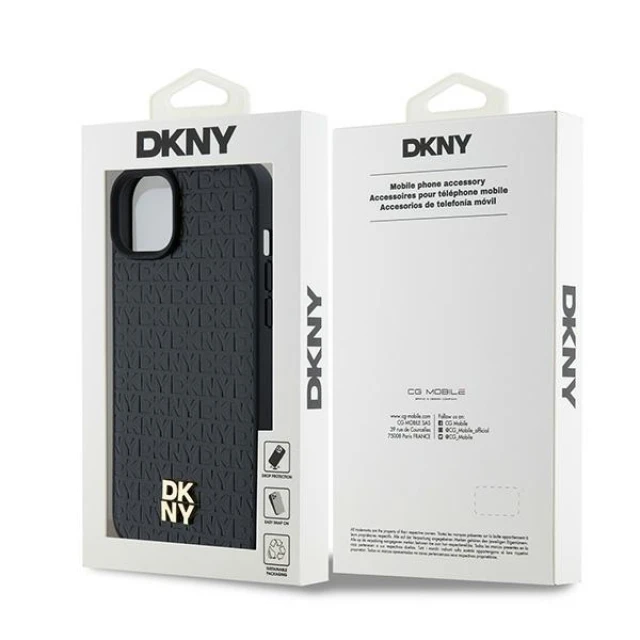 Чехол DKNY Leather Monogram Pattern Metal Logo для iPhone 15 Plus / 14 Plus Black with MagSafe (DKHMP15MPSHRPSK)