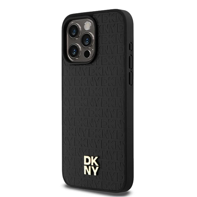 Чохол DKNY Leather Monogram Pattern Metal Logo для iPhone 15 Pro Max Black with MagSafe (DKHMP14XPSHRPSK)