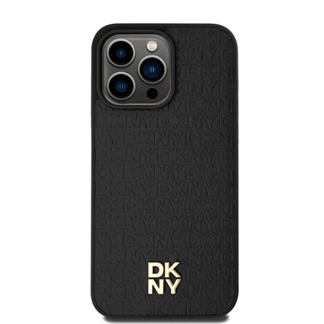 Чохол DKNY Leather Monogram Pattern Metal Logo для iPhone 15 Pro Max Black with MagSafe (DKHMP14XPSHRPSK)