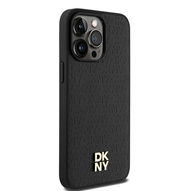 Чохол DKNY Leather Monogram Pattern Metal Logo для iPhone 15 Pro Max Black with MagSafe (DKHMP14XPSHRPSK)