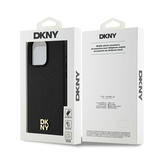 Чохол DKNY Leather Monogram Pattern Metal Logo для iPhone 15 Pro Max Black with MagSafe (DKHMP14XPSHRPSK)