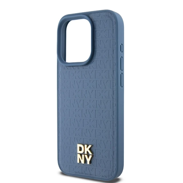 Чехол DKNY Leather Monogram Pattern Metal Logo для iPhone 15 Pro Blue with MagSafe (DKHMP15LPSHRPSB)