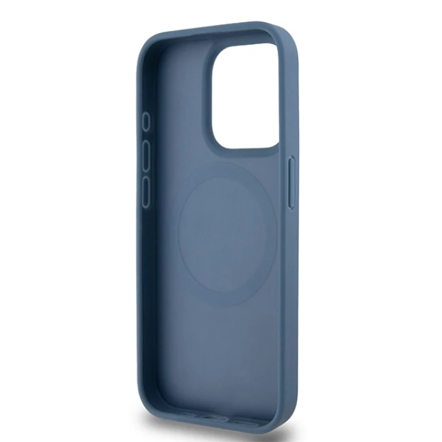 Чехол DKNY Leather Monogram Pattern Metal Logo для iPhone 15 Pro Blue with MagSafe (DKHMP15LPSHRPSB)