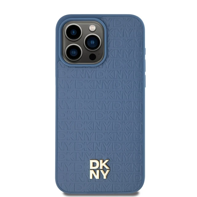 Чохол DKNY Leather Monogram Pattern Metal для iPhone 15 Pro Max Blue with MagSafe (DKHMP15XPSHRPSB)