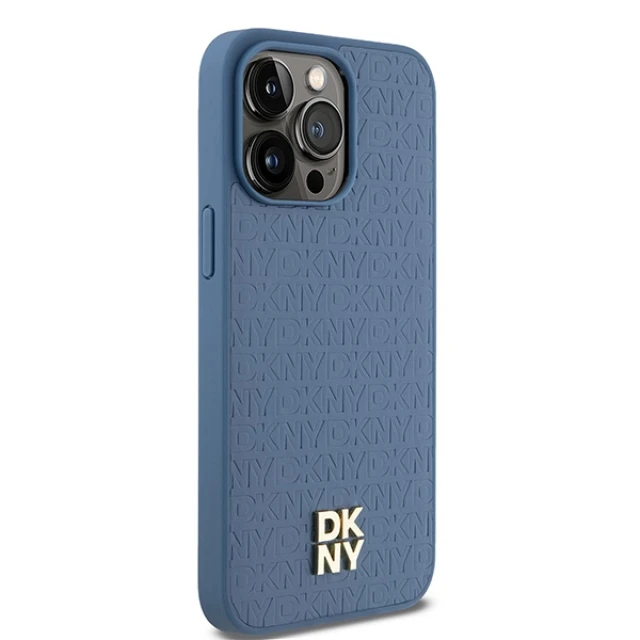 Чохол DKNY Leather Monogram Pattern Metal для iPhone 15 Pro Max Blue with MagSafe (DKHMP15XPSHRPSB)